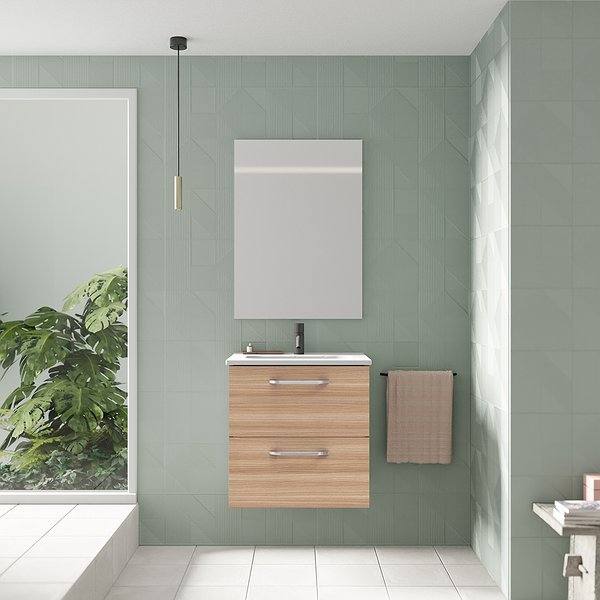 Conjunto mueble de baño fondo reducido 35 cm Hone suspendido 2 cajones 50 cm nogal arenado de Amizuva
