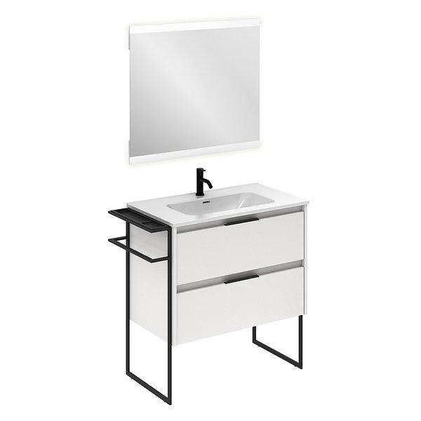 Conjunto mueble de baño Keiko suspendido 2 cajones blanco brillo de Amizuva