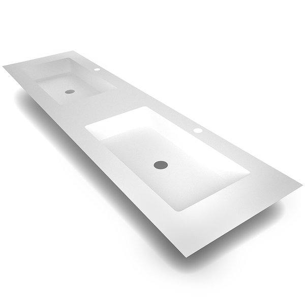 Lavabo encastrado DOBLE SENO Solid Surface blanco Ibiza sin faldón (seno de 62.5x29 cm)