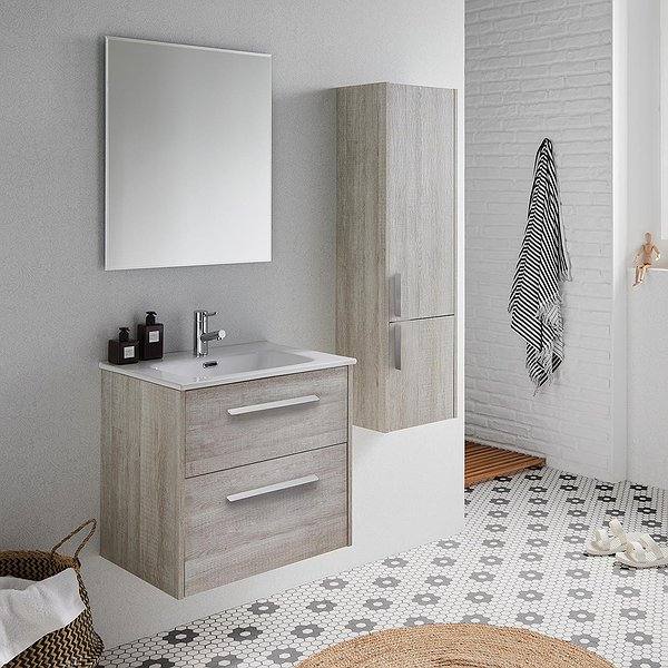 Conjunto mueble de baño con lavabo encastrado y espejo Cut Line de Sanchis tea + columna