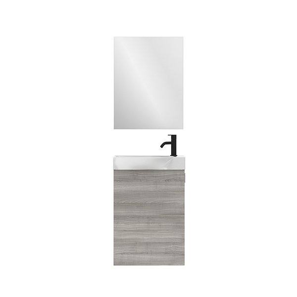 Conjunto mueble de baño fondo reducido 34 cm Mika suspendido 1 puerta 45x34x60 gris arenado de Amizuva