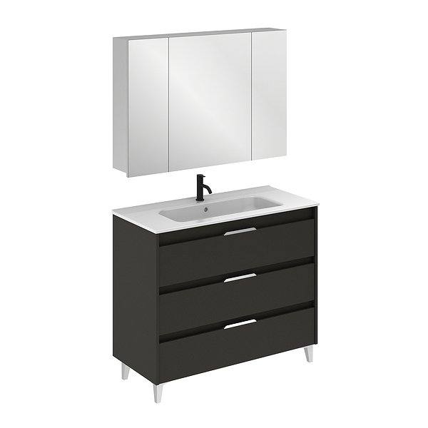 Conjunto mueble de baño con lavabo Suki con patas 3 cajones antracita brillo de Amizuva camerino