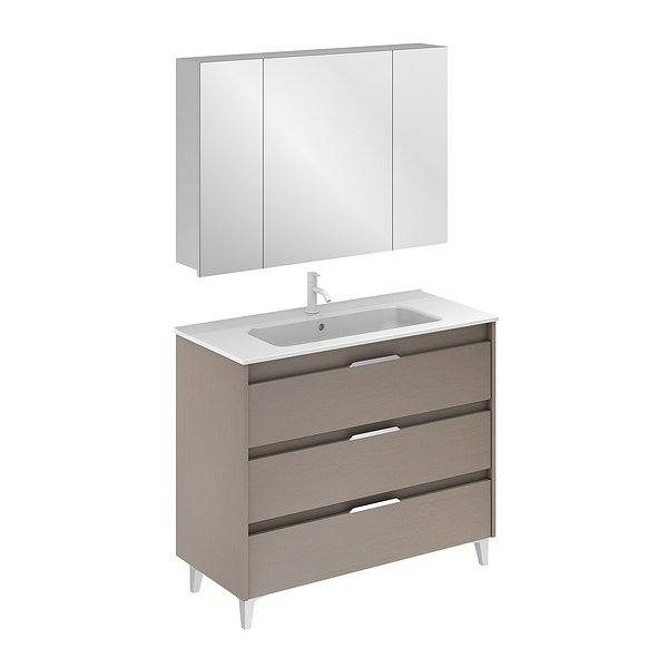 Conjunto mueble de baño con lavabo Suki con patas 3 cajones fumé arenado de Amizuva con camerino