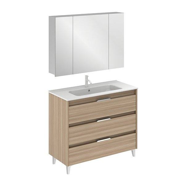Conjunto mueble de baño con lavabo Suki suspendido 2 cajones nogal arenado de Amizuva camerino midori