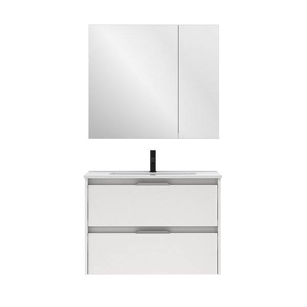 Conjunto mueble de baño con lavabo Suki suspendido 2 cajones blanco brillo de Amizuva camerino midori