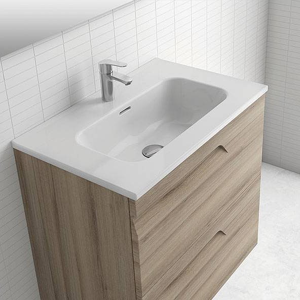 Lavabo de cerámica Spirit. Mueble color Beige nature