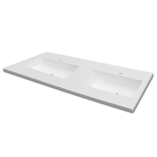 Lavabo encastrado DOBLE SENO Solid Surface blanco Ibiza sin faldón (seno de 62.5x29 cm)