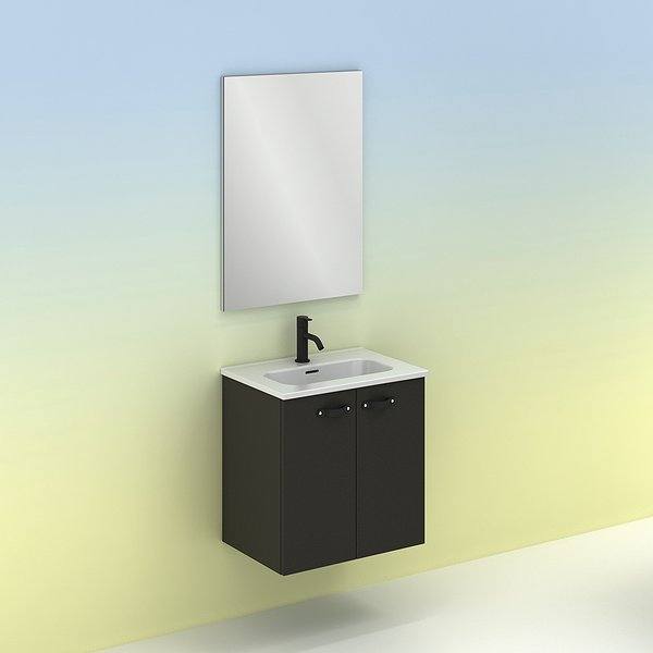 Conjunto mueble de baño fondo reducido 35 cm Aneko suspendido 2 puertas 50 cm antracita brillo de Amizuva