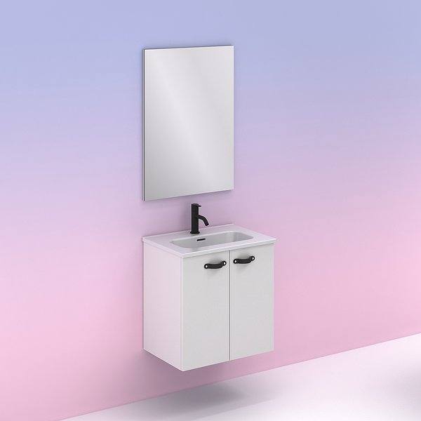 Conjunto mueble de baño fondo reducido 35 cm Aneko suspendido 2 puertas 50 cm blanco brillo de Amizuva