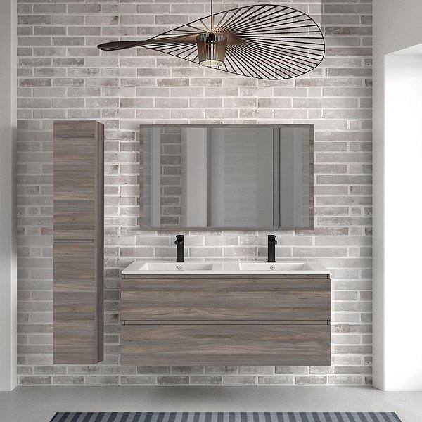 Mueble de baño Atlantis suspendido 2 cajones 120 cm de Bruntec. Color gris M con espejo Luna y lavabo Bogotá