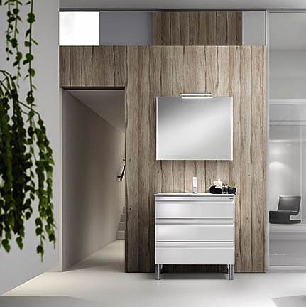 Mueble de baño Solco con patas 3 cajones blanco brillo 80 cm + Lavabo Elis + Espejo Liso + Columna Valenzuela
