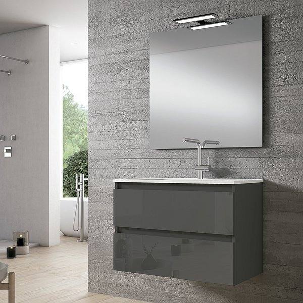 Mueble de baño Box 2 cajones acabado gris brillo + Lavabo Flat + Espejo Sevilla de Viso Bath