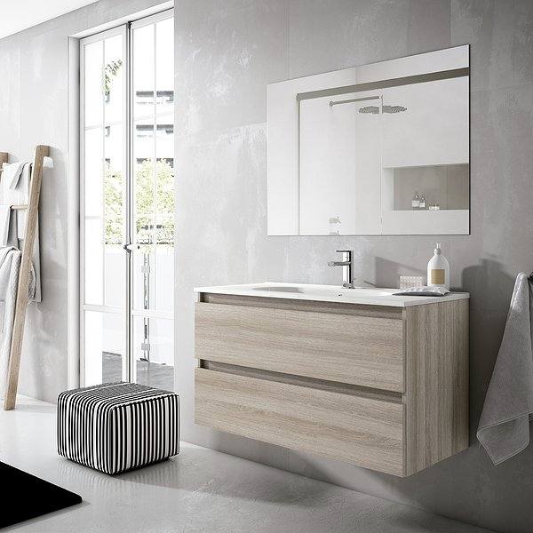Mueble de baño Box 2 cajones acabado crudo + Lavabo Flat  + Espejo Sevilla de Viso Bath