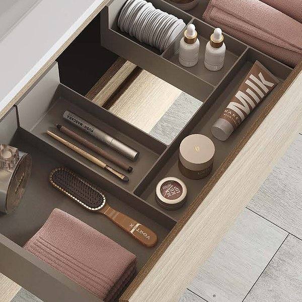 Detalles del lavabo Slim y el cajón con organizador