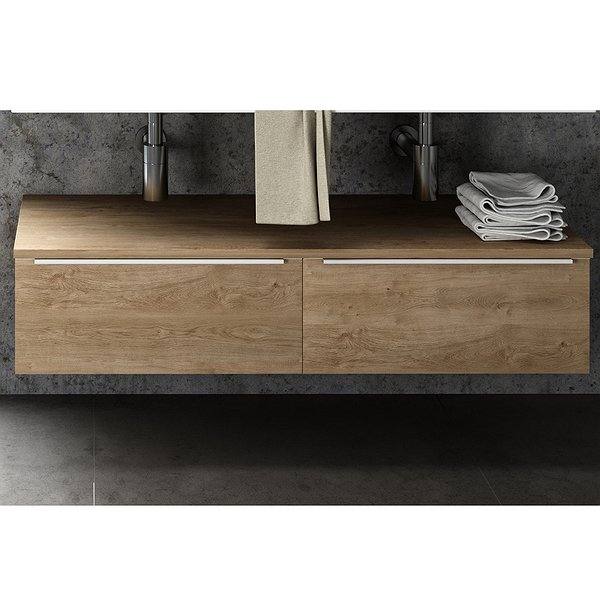 Cajonera de baño Landes suspendida 2 cajones contiguos con tapa y barra de refuerzo de Coycama color pino gris tirador Line cromo