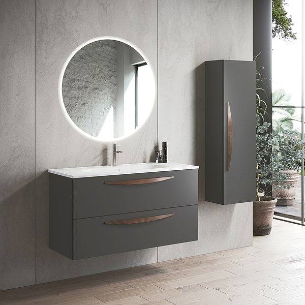 Conjunto mueble de baño Arco 2 cajones suspendido ceniza mate + Lavabo Flat + Espejo Sevilla + Columna de baño Arco de Viso Bath