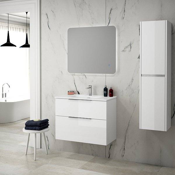 Conjunto mueble de baño fondo reducido 41cm Comet suspendido blanco brillo con lavabo new onix f40 y espejo verona led de Coycama