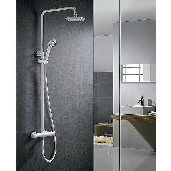 Conjunto de ducha termostática barra extensible blanco mate Londres de Imex