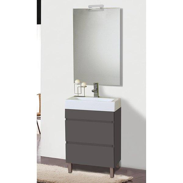 Conjunto mueble de baño Ivo fondo reducido 2 cajones 60 cm acabado Antracita + Lavabo Delta fondo reducido 32 cm + Espejo Tolede de Inve