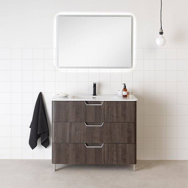Mueble de Baño con patas Life de Royo fresno samara + lavabo Beauty + espejo Stella