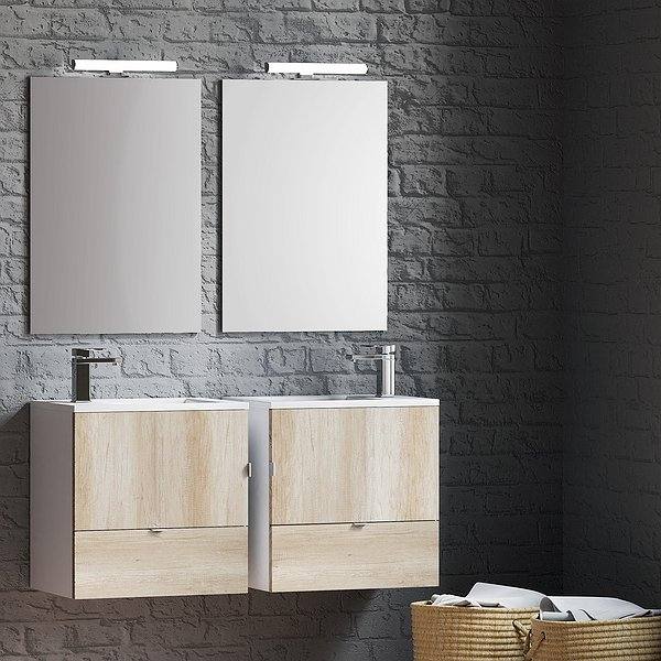 Conjunto mueble de baño Petit suspendido 1 puerta 1 cajón acabado blanco mate monument + Lavabo Petit + Espejo Luna de Campoaras