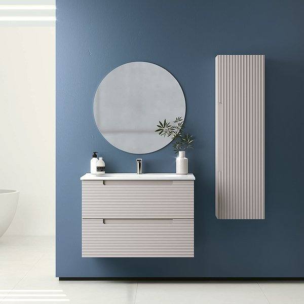Conjunto mueble de baño Kyoto suspendido 2 cajones Visobath.Lavabo Ada, espejo Liss y columna Kyoto. Cotton.