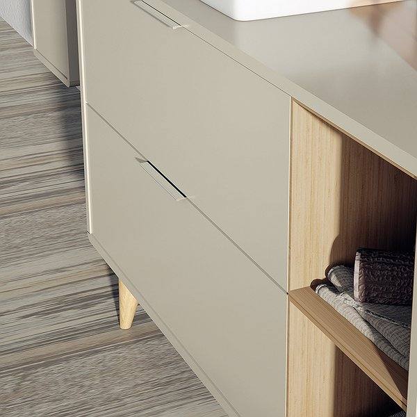 Mueble Vintass 2 cajones 2 huecos acabado panna mate caja chapa roble + Lavabo sobre encimera Clio