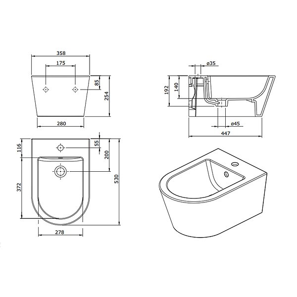 Dibujo técnico del Bidé