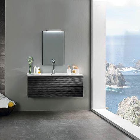 Mueble de baño Dune 2 cajones + Lavabo Kubic + Espejo Vertical Liso + Aplique de luz Valenzuela