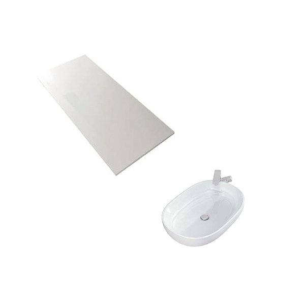Lavabo sobre encimera ovalado de cerámica con encimera blanca de mineralmarmo Avila Dos