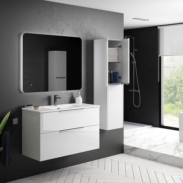 Mueble de baño Galsaky blanco brillo de Coycama + lavabo Onix new cerámica 1 seno + espejo Verona + columna Joker 