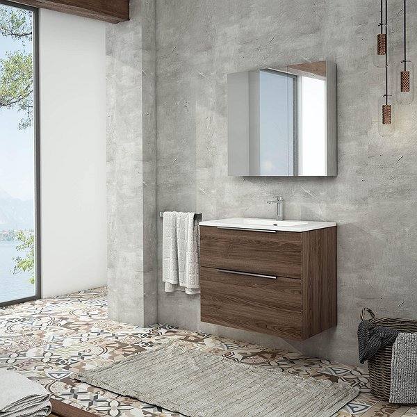 Mueble de baño Galsaky nogal oscuro de Coycama + lavabo Onix new cerámica 1 seno + camerino flash