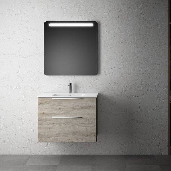 Mueble de baño Galsaky pino gris de Coycama + lavabo Onix new cerámica 1 seno + espejo Rain 