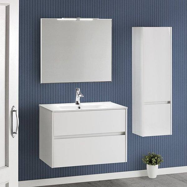 Conjunto mueble de baño con lavabo encastrado y espejo Cut Line de Sanchis tea + columna