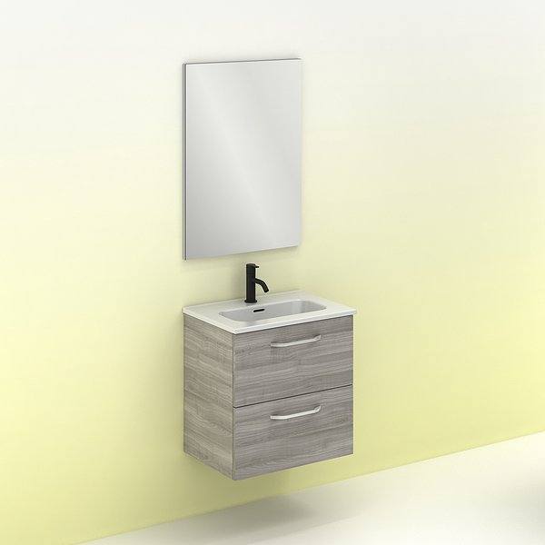 Conjunto mueble de baño fondo reducido 35 cm Hone suspendido 2 cajones 50 cm gris arenado de Amizuva