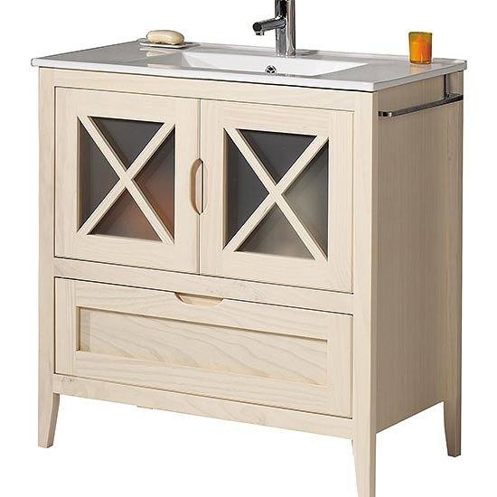 Mueble de Baño + lavabo cerámica Ávila de Bruntec 2 puertas y 1 cajón Hueso