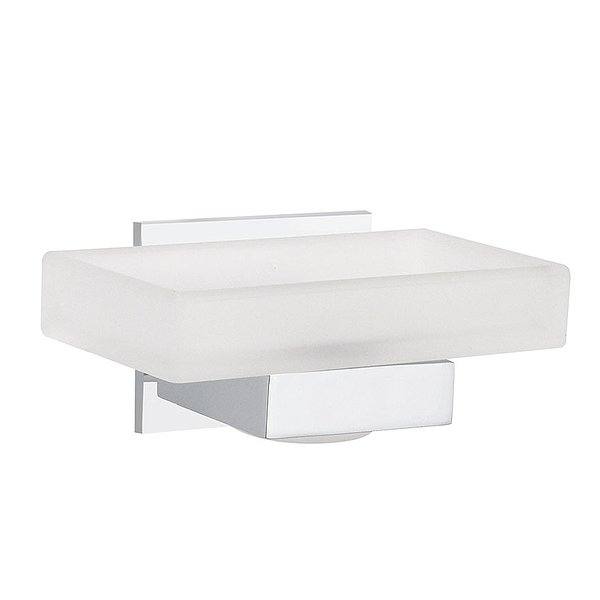 Jabonera a pared de cristal al ácido 11x7x6cm Leo de Mediterránea del baño