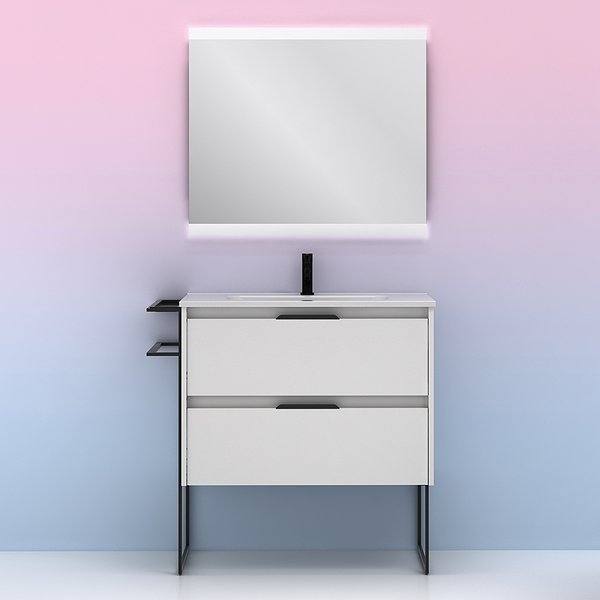 Conjunto mueble de baño Keiko suspendido 2 cajones blanco brillo de Amizuva