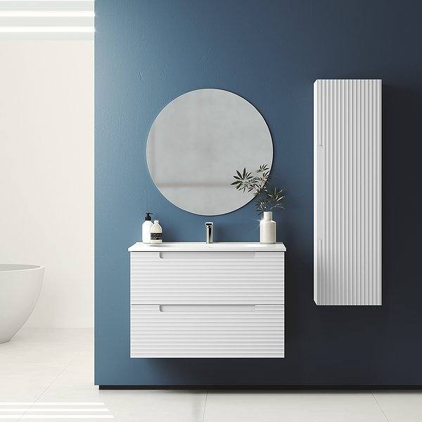 Conjunto mueble de baño Kyoto suspendido 2 cajones Visobath.Lavabo Ada, espejo Liss y columna Kyoto. Blanco Ada.