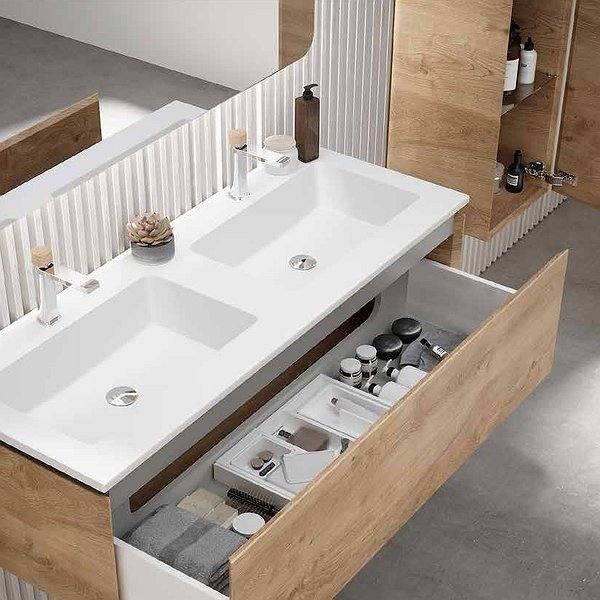Lavabo encastrado doble poza Solid Surface Ambar de Coycama 