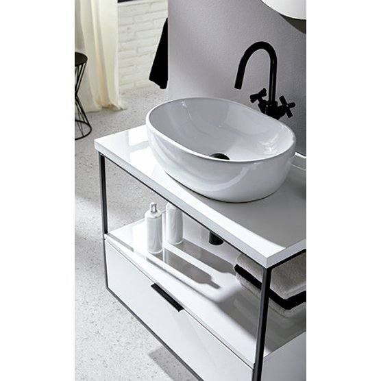 Lavabo sobre encimera con tapa de madera de Sanchís