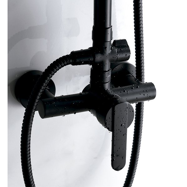 Grifería del conjunto de ducha monomando barra extensible negro mate Roma de Imex