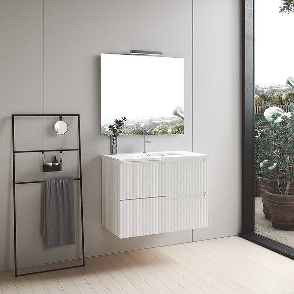 Conjunto Mueble de baño Maya suspendido 2 cajones de Inve. Color blanco. Espejo Sidney.