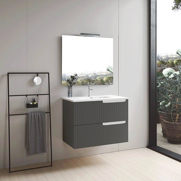 Conjunto Mueble de baño Maya suspendido 2 cajones de Inve. Color Gris. Espejo Sidney.