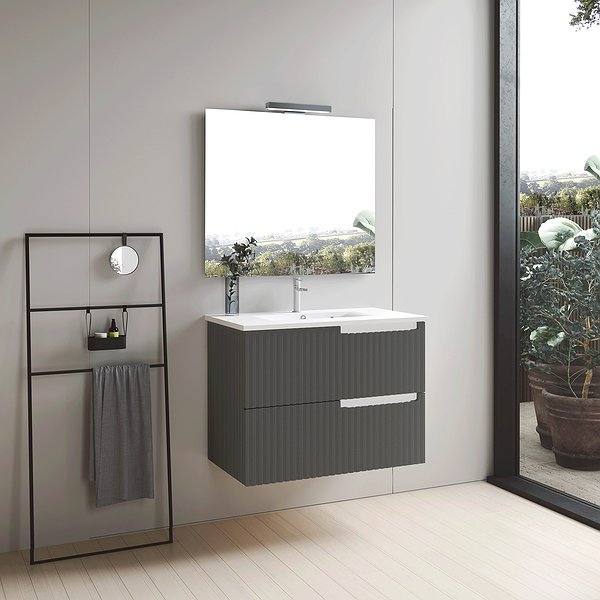 Conjunto Mueble de baño Maya suspendido 2 cajones de Inve. Color Gris. Espejo Sidney.
