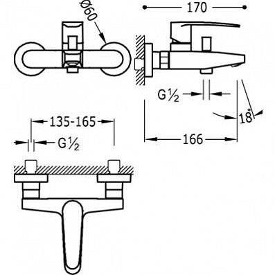 Medida grifo de bañera monomando Flat de Tres cromo 22.0 cm