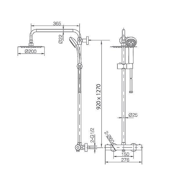 Medidas conjunto de ducha termostática barra extensible blanco mate Londres de Imex