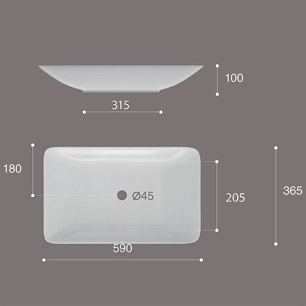Medidas del lavabo sobre encimera 59x36.5x10 de cerámica Nova ArtandBath