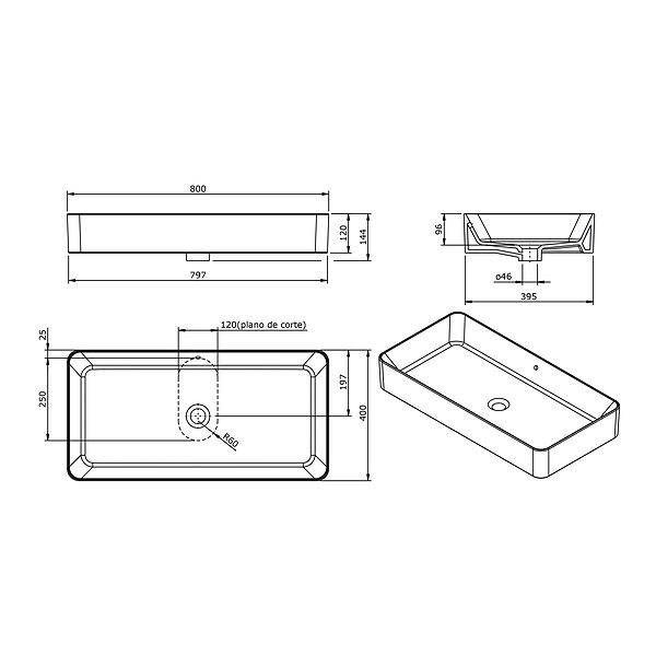 Medidas lavabo suspendido de cerámica 80x40x12cm Sanlife de Unisan