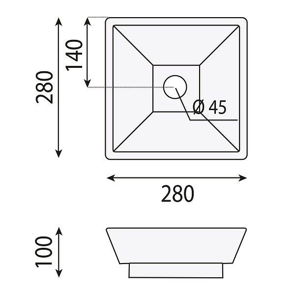 Medidas lavabo Somo cuadrado semi encastrado 28x28 cm de cerámica de Bruntec